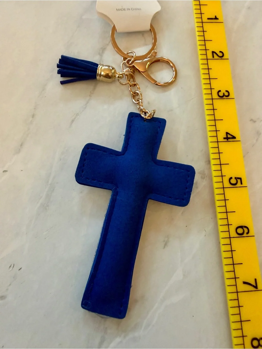 ✨ NWT Patriotic American Flag Rhinestone Puffy Cross Keychain Bag Charm